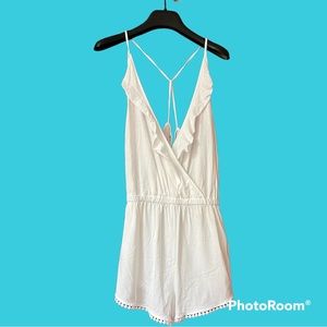 White Ruffle Deep V Topshop Romper Beach Coverup